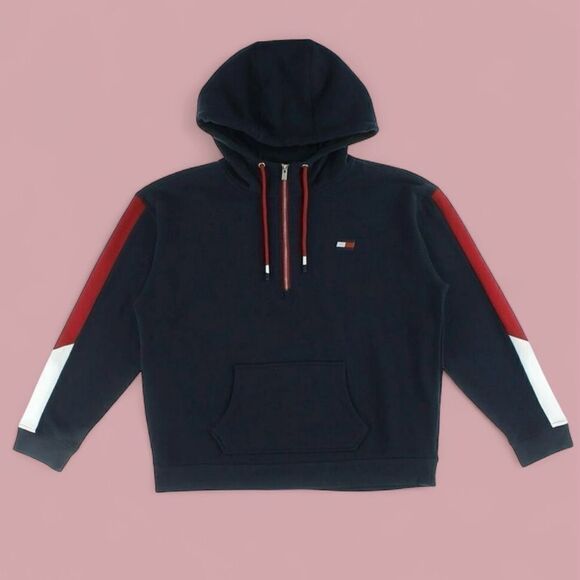 Tommy Hilfiger Vented Half-Zip Womens Active Hoodies Size M Black/Red NWOT - Picture 1 of 9